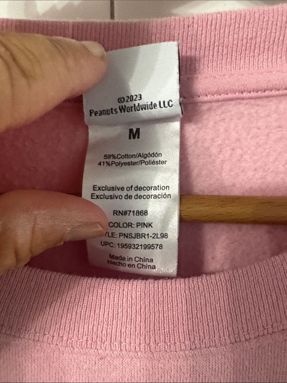 Peanuts Pink Crewneck Sweatshirt with Logo Tag - Picture 3 of 4